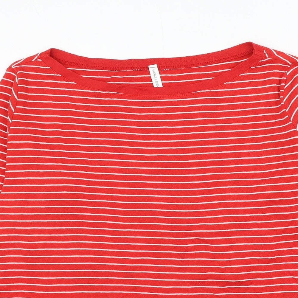 Marks and Spencer Womens Red Striped Cotton Basic T-Shirt Size 20 Round Neck