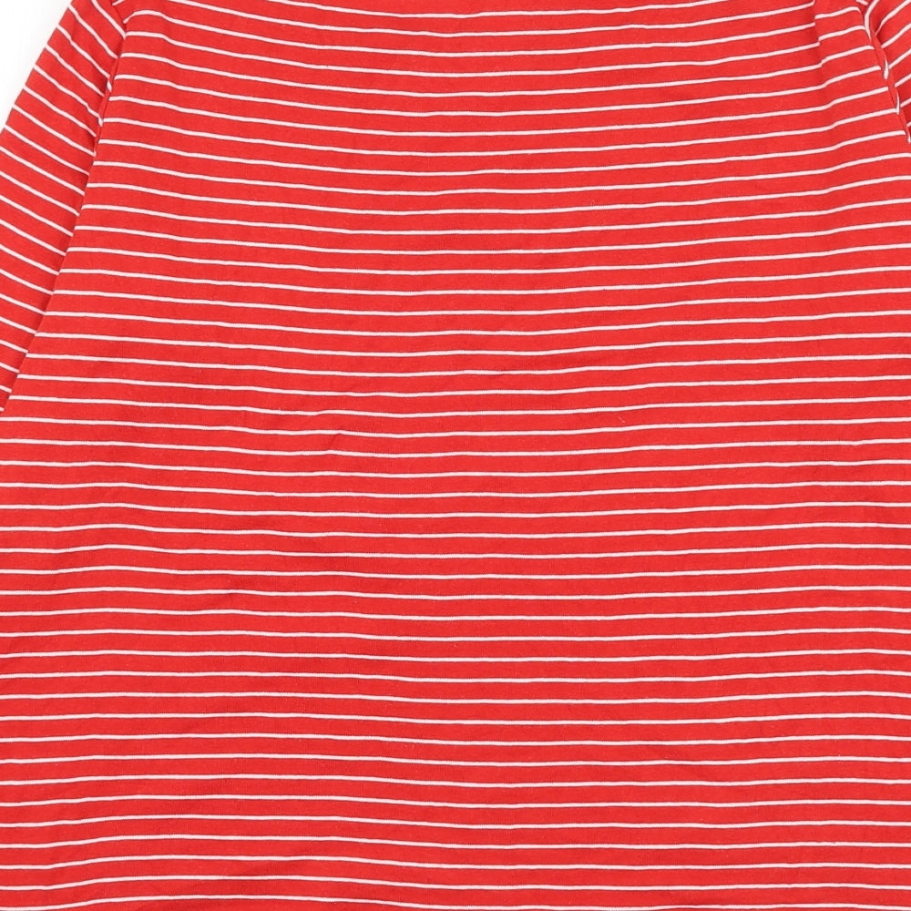 Marks and Spencer Womens Red Striped Cotton Basic T-Shirt Size 20 Round Neck