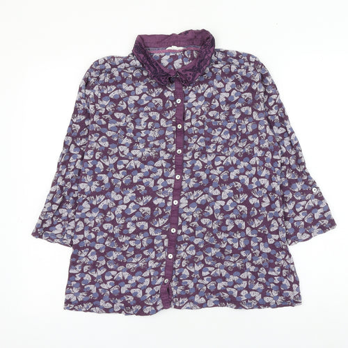 white stu Womens Purple Geometric Cotton Basic Button-Up Size 12 Collared - Butterfly