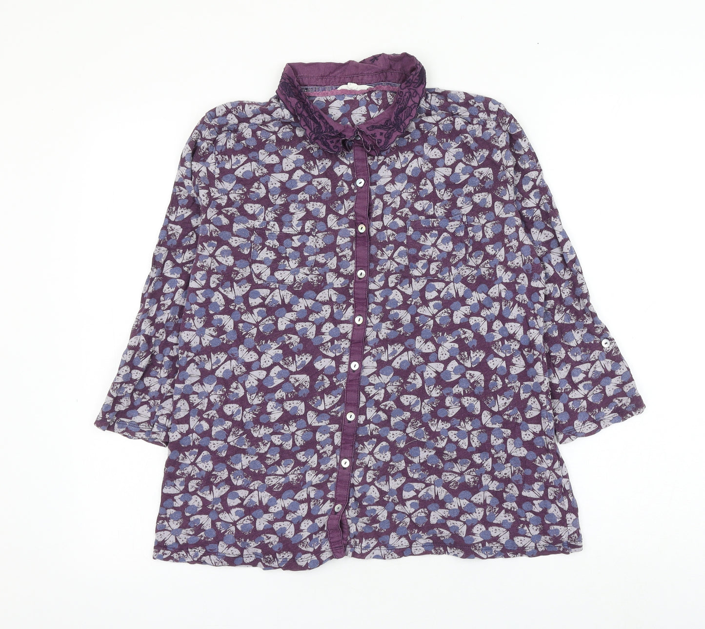 white stu Womens Purple Geometric Cotton Basic Button-Up Size 12 Collared - Butterfly