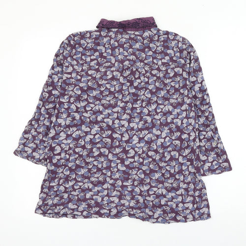 white stu Womens Purple Geometric Cotton Basic Button-Up Size 12 Collared - Butterfly