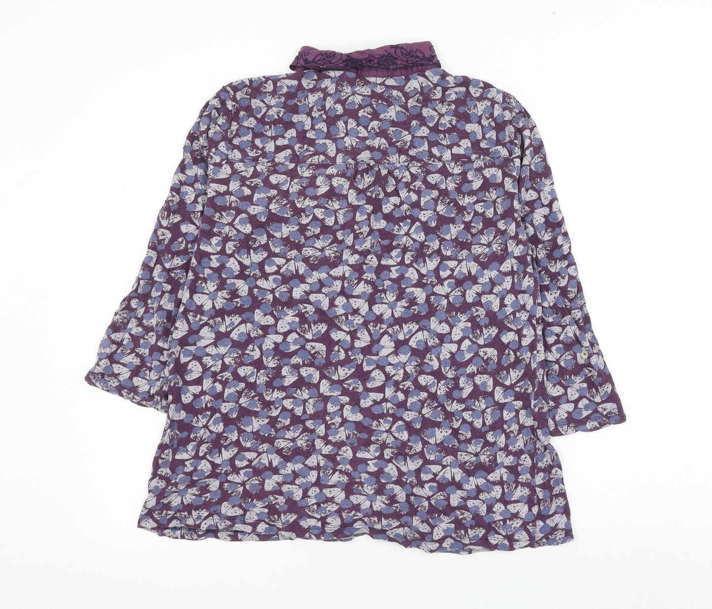 white stu Womens Purple Geometric Cotton Basic Button-Up Size 12 Collared - Butterfly
