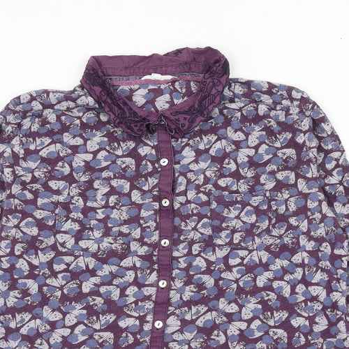 white stu Womens Purple Geometric Cotton Basic Button-Up Size 12 Collared - Butterfly