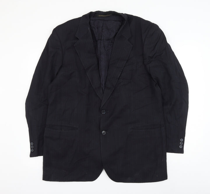 Marks and Spencer Mens Blue Striped Polyester Jacket Suit Jacket Size 42
