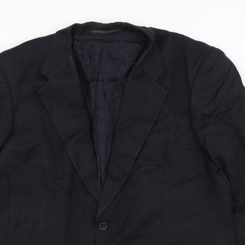 Marks and Spencer Mens Blue Striped Polyester Jacket Suit Jacket Size 42