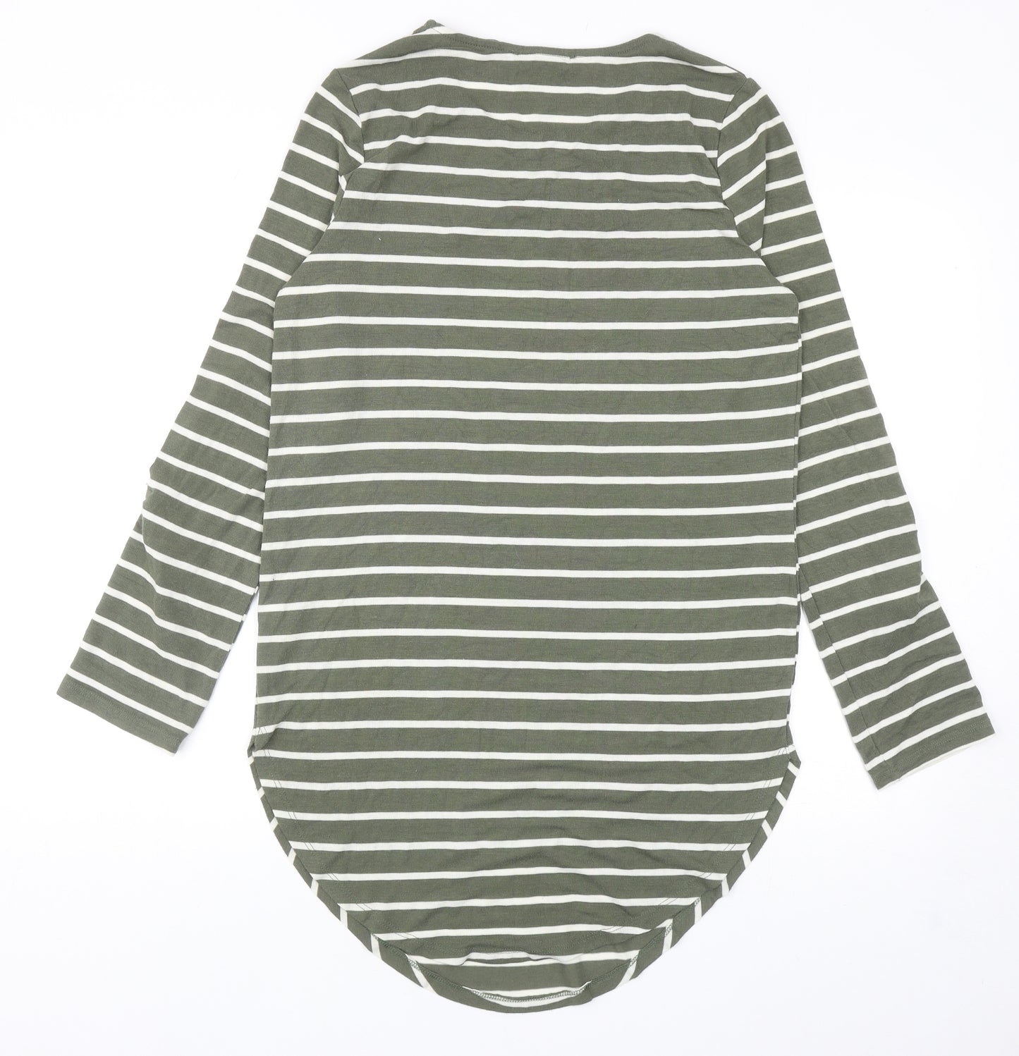 Primark Womens Green Striped Polyester Tunic T-Shirt Size S Round Neck - Hello Weekend