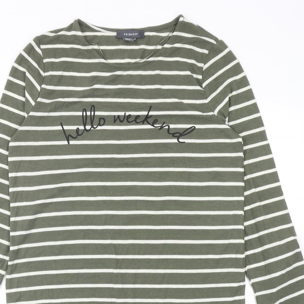 Primark Womens Green Striped Polyester Tunic T-Shirt Size S Round Neck - Hello Weekend