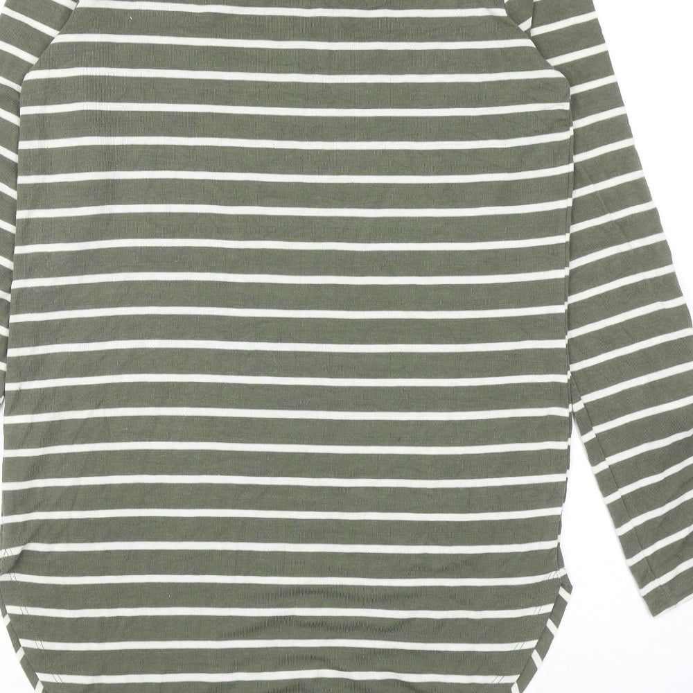 Primark Womens Green Striped Polyester Tunic T-Shirt Size S Round Neck - Hello Weekend