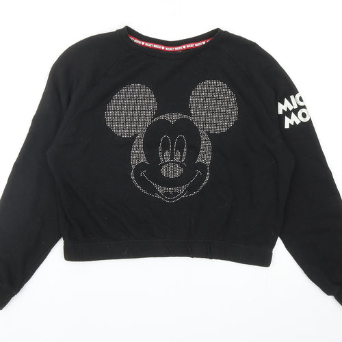 Primark Girls Black Cotton Pullover Sweatshirt Size 11-12 Years Pullover - Mickey Mouse