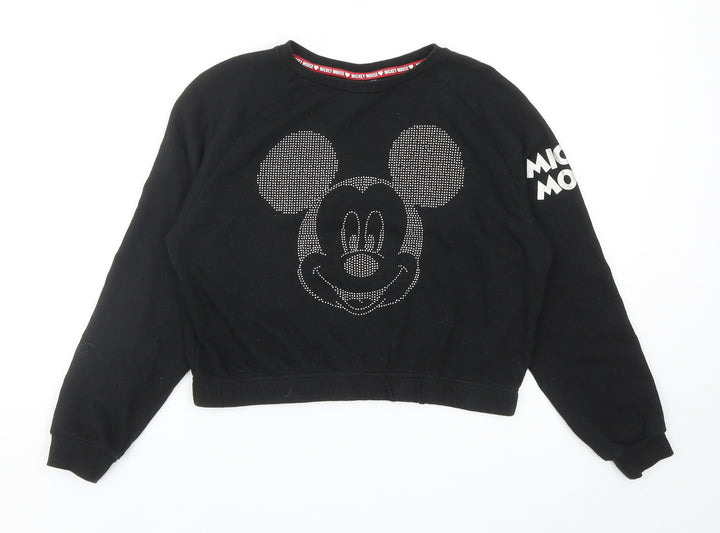 Primark Girls Black Cotton Pullover Sweatshirt Size 11-12 Years Pullover - Mickey Mouse