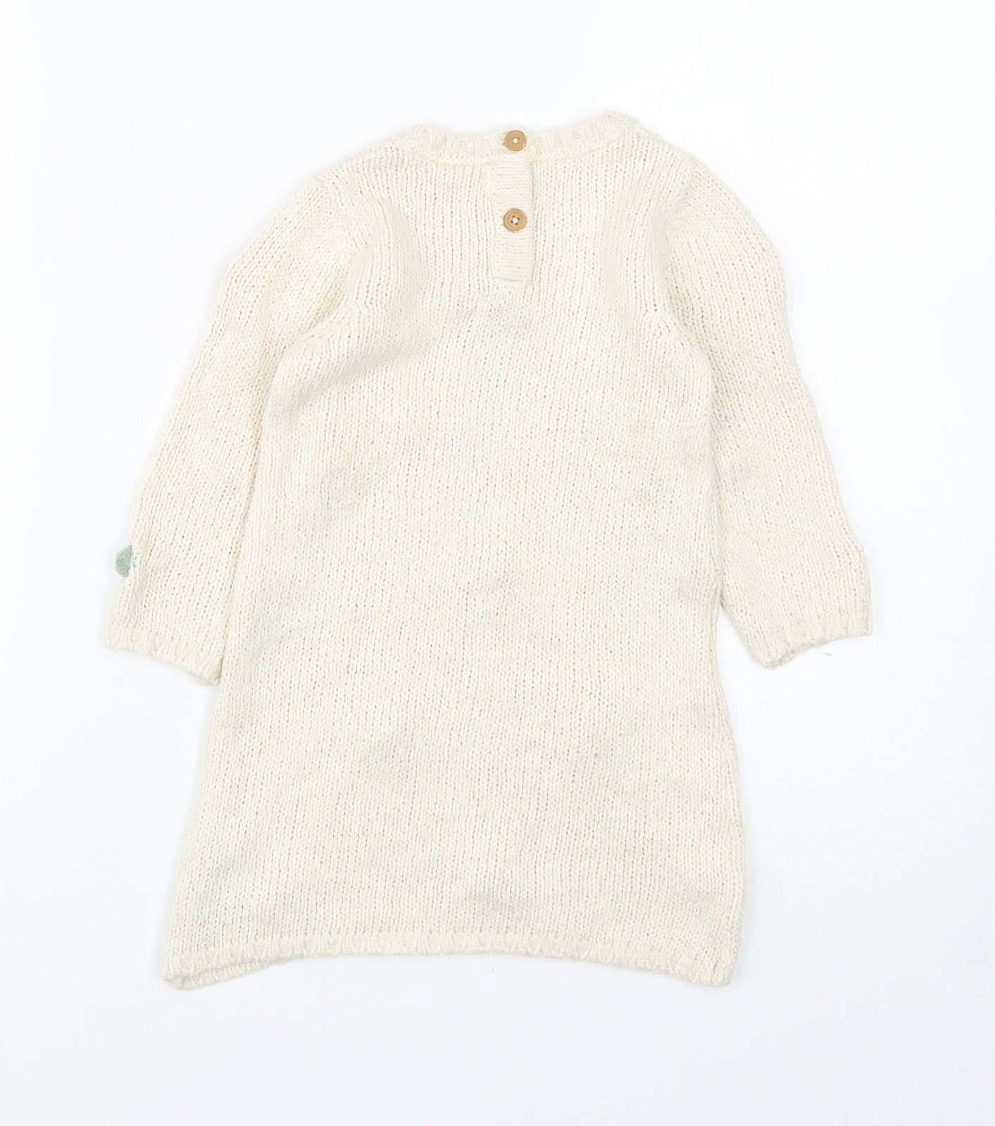 Marks and Spencer Girls Ivory Polka Dot Acrylic Jumper Dress Size 12-18 Months Round Neck Button - Textured