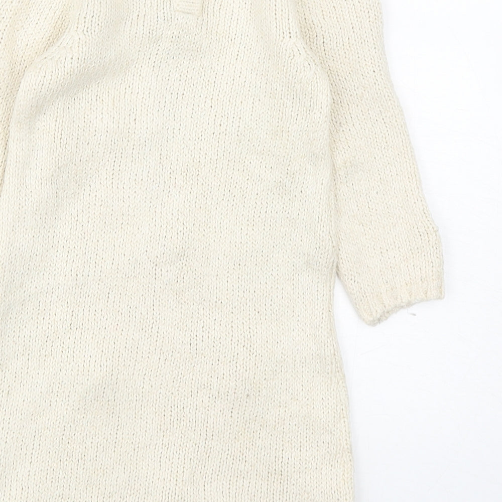 Marks and Spencer Girls Ivory Polka Dot Acrylic Jumper Dress Size 12-18 Months Round Neck Button - Textured