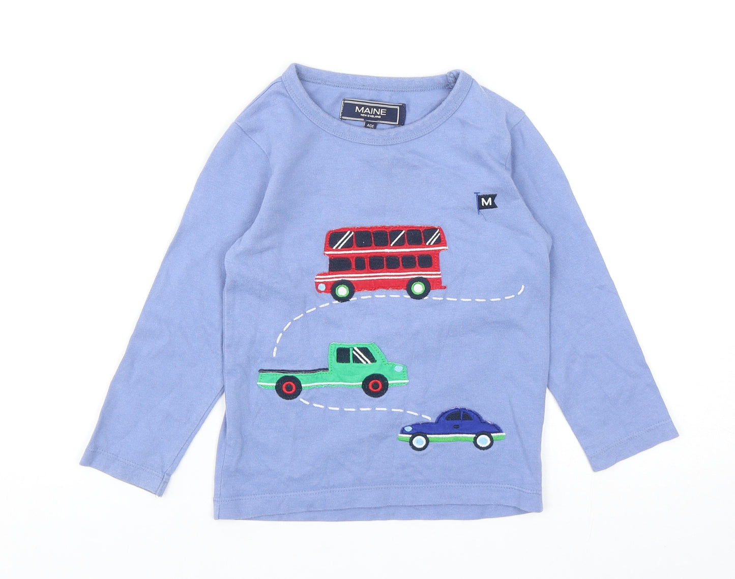 Maine Boys Blue Cotton Basic Casual Size 2-3 Years Round Neck Pullover - Cars