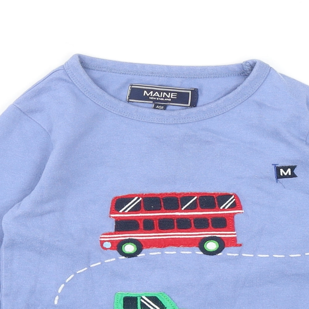 Maine Boys Blue Cotton Basic Casual Size 2-3 Years Round Neck Pullover - Cars