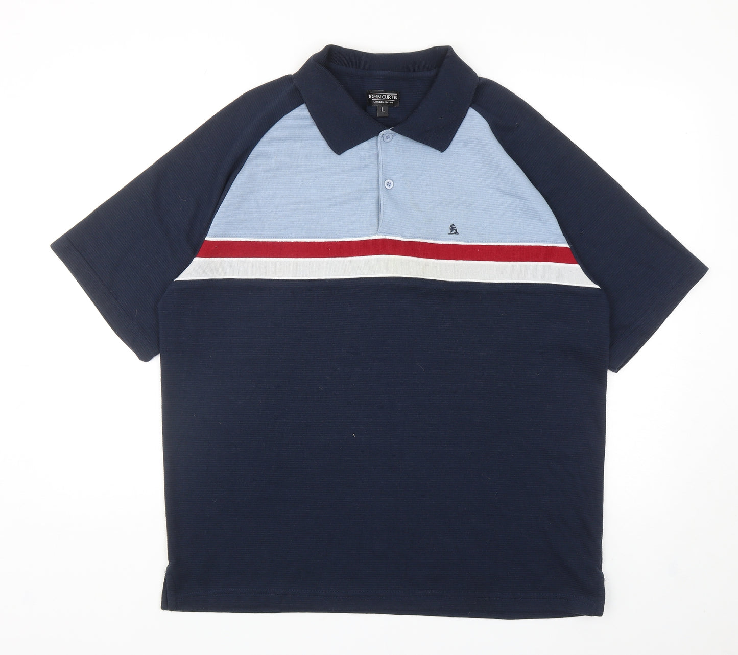 John Curtis Mens Multicoloured Colourblock Cotton Polo Size L Collared Button