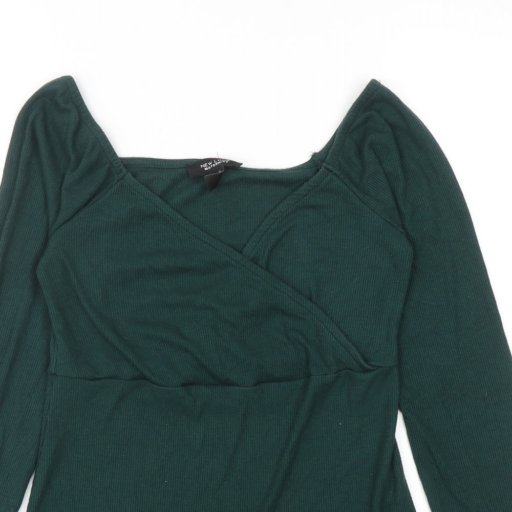 New Look Womens Green Polyester Basic Blouse Size 12 V-Neck