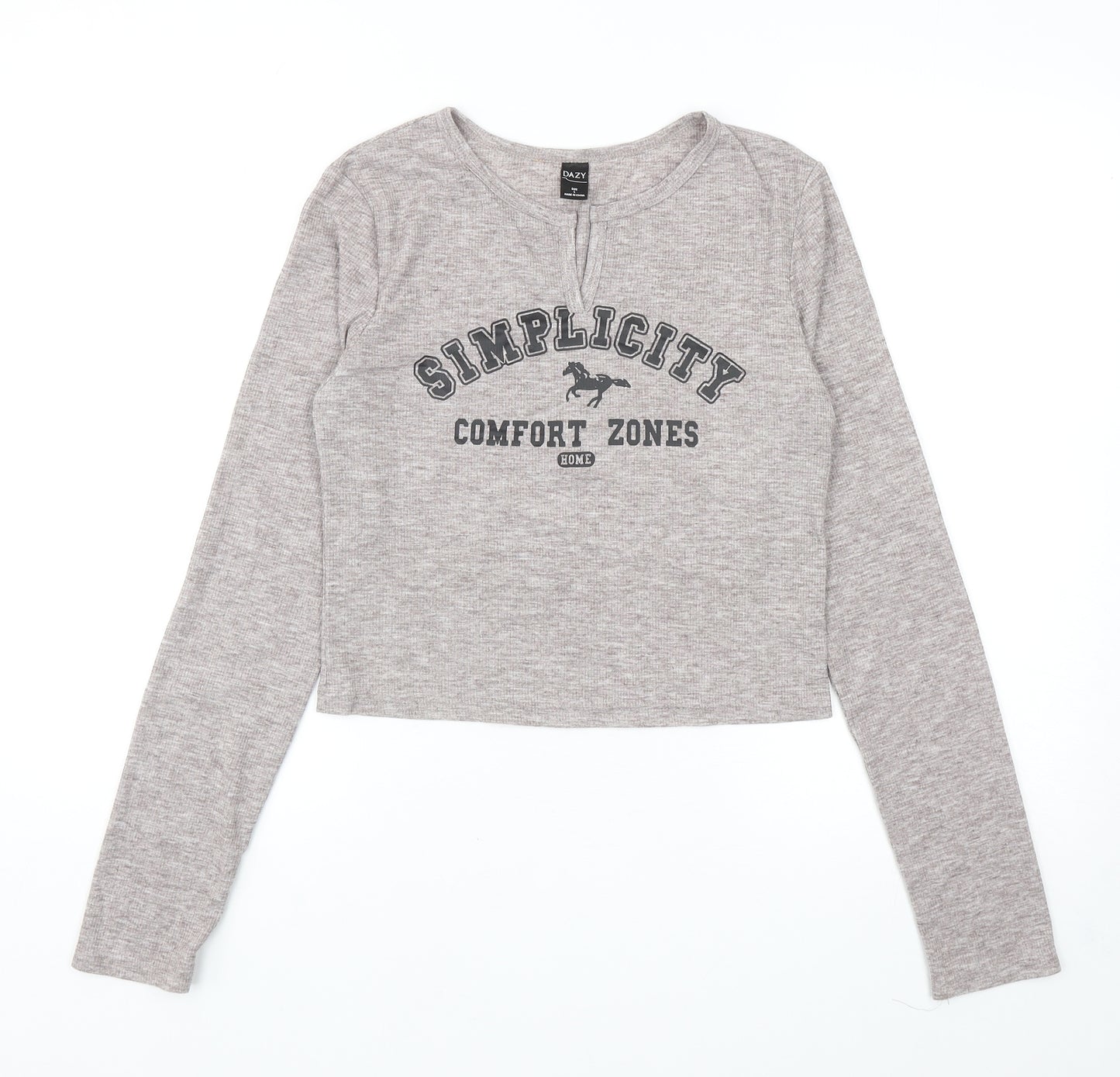 Daze Womens Grey Polyester Cropped T-Shirt Size L V-Neck - Simplicity