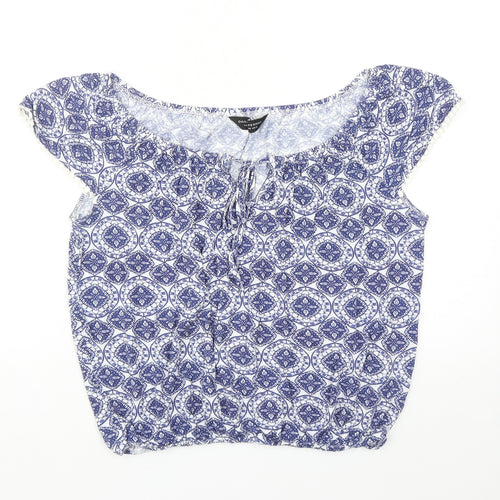 Dorothy Perkins Womens Blue Geometric Viscose Basic T-Shirt Size 12 Boat Neck