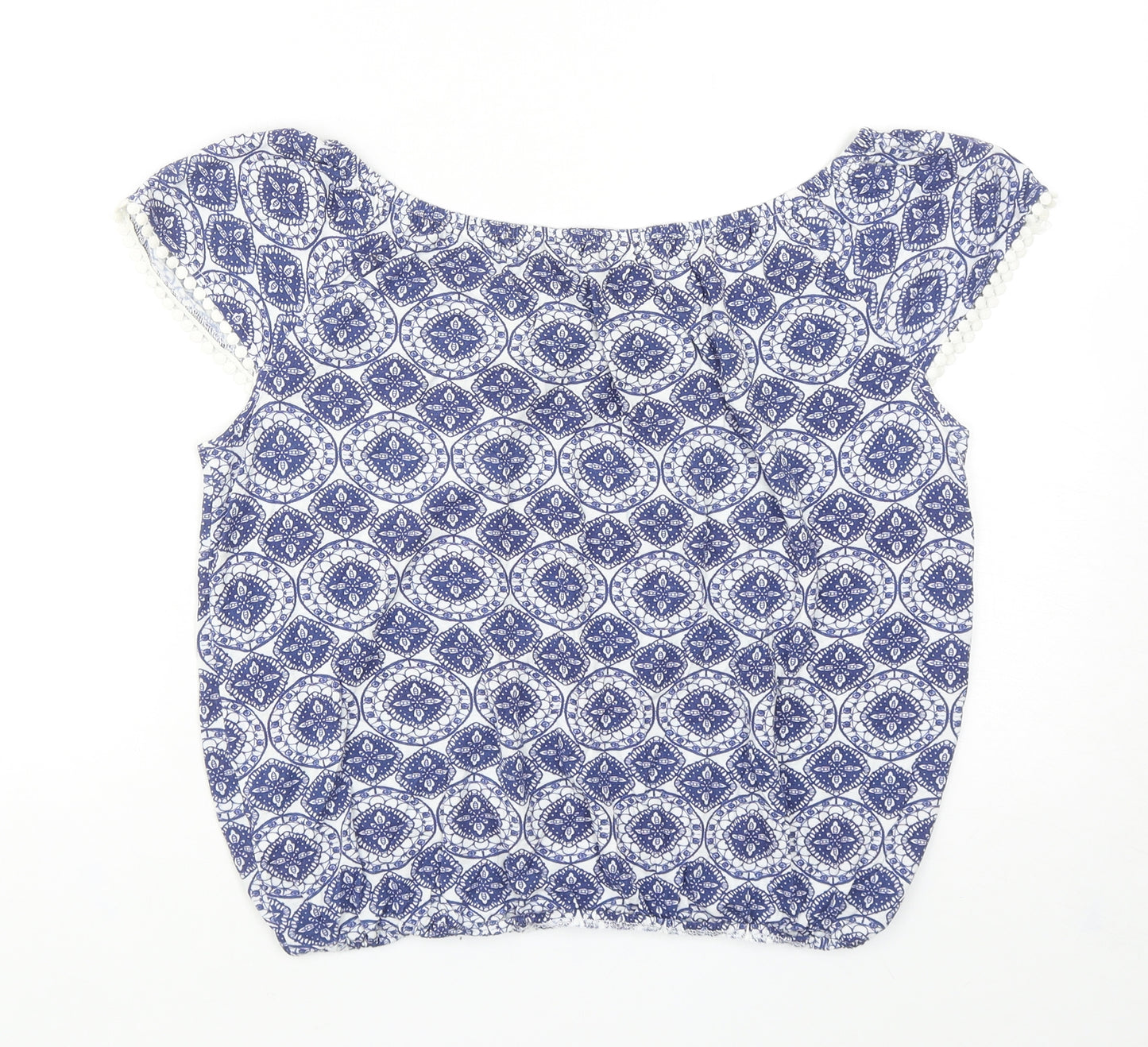Dorothy Perkins Womens Blue Geometric Viscose Basic T-Shirt Size 12 Boat Neck