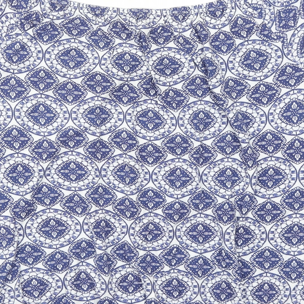 Dorothy Perkins Womens Blue Geometric Viscose Basic T-Shirt Size 12 Boat Neck