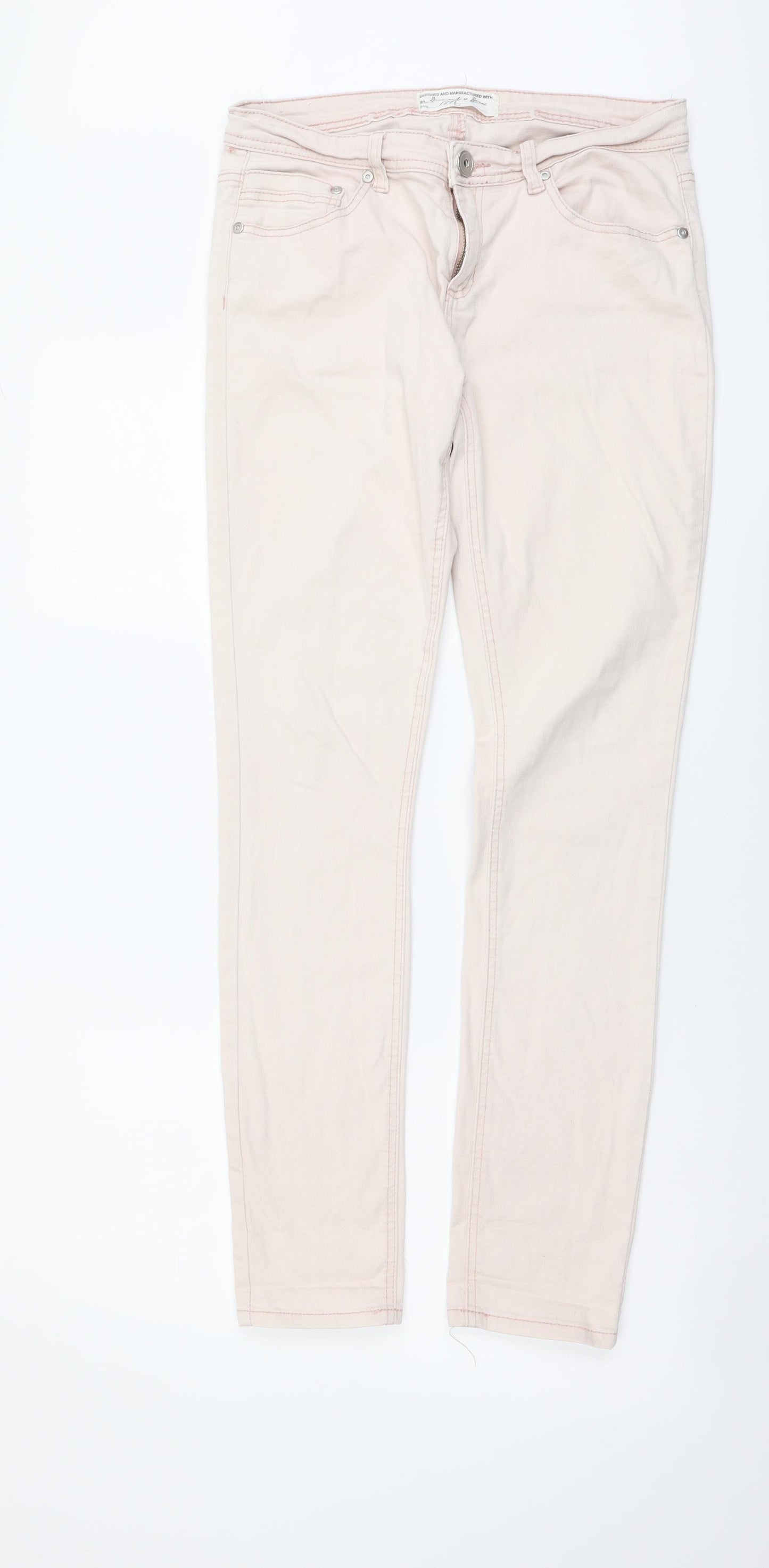 Diamonds & Divas Womens Pink Cotton Skinny Jeans Size 12 L30 in Regular Button