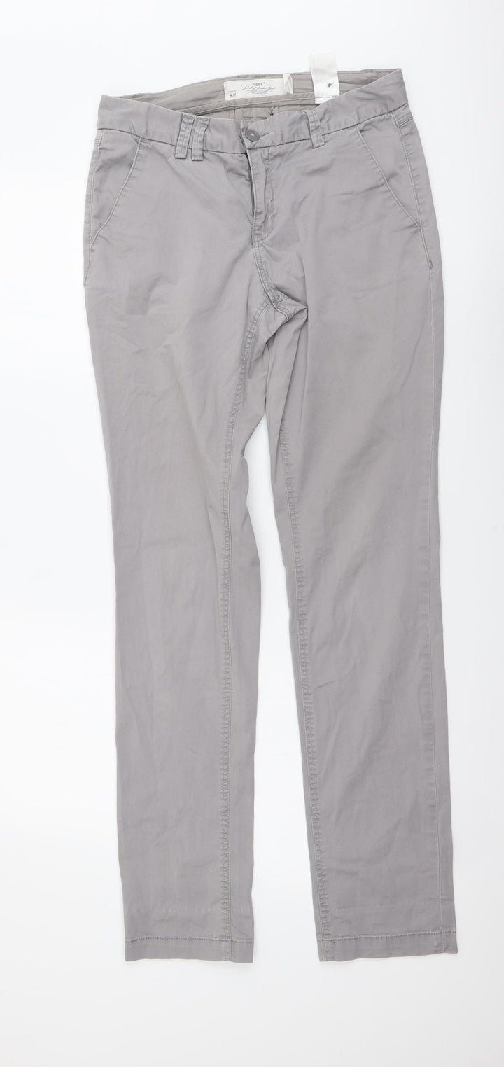 H&M Womens Grey Cotton Chino Trousers Size S L32 in Regular Button