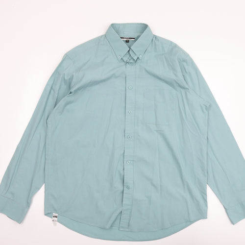 George Mens Green Polyester Button-Up Size 16 Collared Button