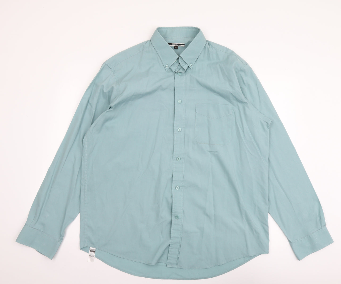 George Mens Green Polyester Button-Up Size 16 Collared Button