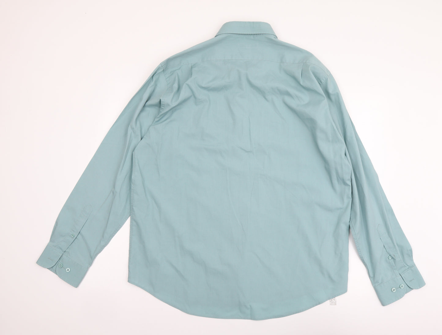 George Mens Green Polyester Button-Up Size 16 Collared Button