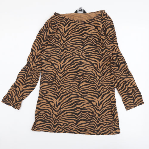 Dorothy Perkins Womens Brown Animal Print Cotton Basic Blouse Size 8 Boat Neck - Tigger Pattern