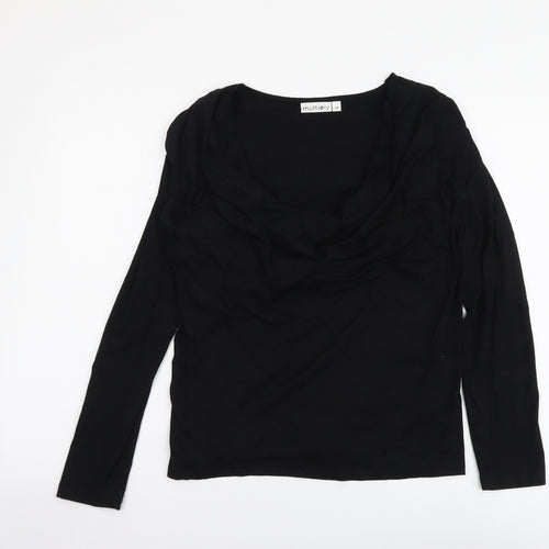Multiply Womens Black Polyester Basic T-Shirt Size M Cowl Neck