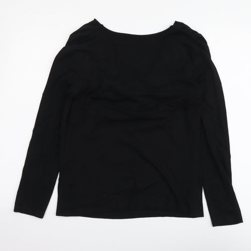 Multiply Womens Black Polyester Basic T-Shirt Size M Cowl Neck