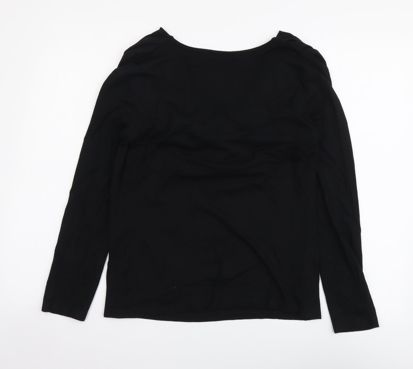 Multiply Womens Black Polyester Basic T-Shirt Size M Cowl Neck