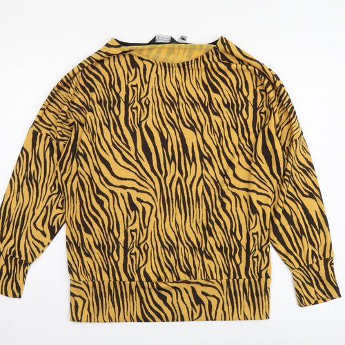 Dorothy Perkins Womens Yellow Round Neck Animal Print Polyester Pullover Jumper Size 12 - Tigger Pattern