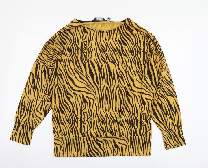 Dorothy Perkins Womens Yellow Round Neck Animal Print Polyester Pullover Jumper Size 12 - Tigger Pattern