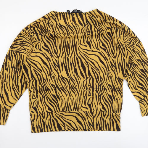 Dorothy Perkins Womens Yellow Round Neck Animal Print Polyester Pullover Jumper Size 12 - Tigger Pattern