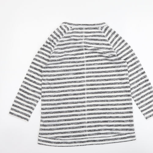Marks and Spencer Womens Grey Striped Polyester Basic T-Shirt Size 8 Round Neck