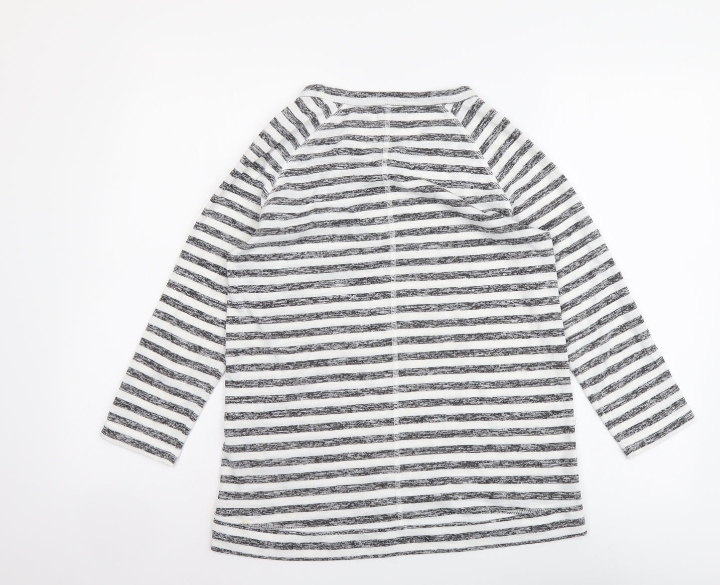 Marks and Spencer Womens Grey Striped Polyester Basic T-Shirt Size 8 Round Neck