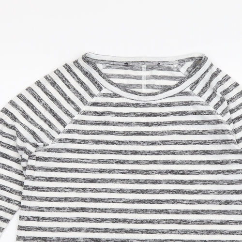 Marks and Spencer Womens Grey Striped Polyester Basic T-Shirt Size 8 Round Neck