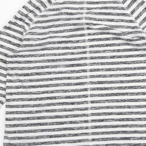 Marks and Spencer Womens Grey Striped Polyester Basic T-Shirt Size 8 Round Neck