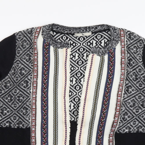 TU Womens Multicoloured V-Neck Geometric Acrylic Cardigan Jumper Size 12