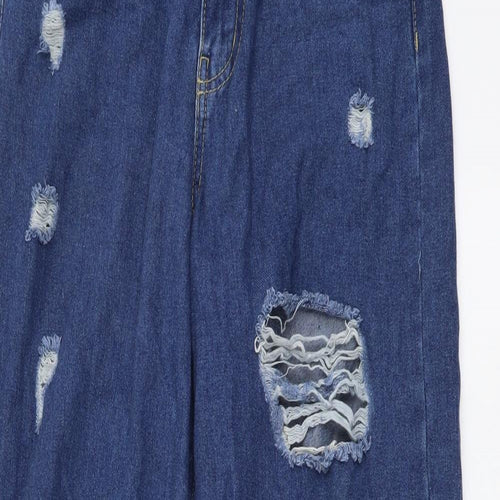 Forever Denim Womens Blue Cotton Wide-Leg Jeans Size 6 L28 in Regular Button - Distressed Look
