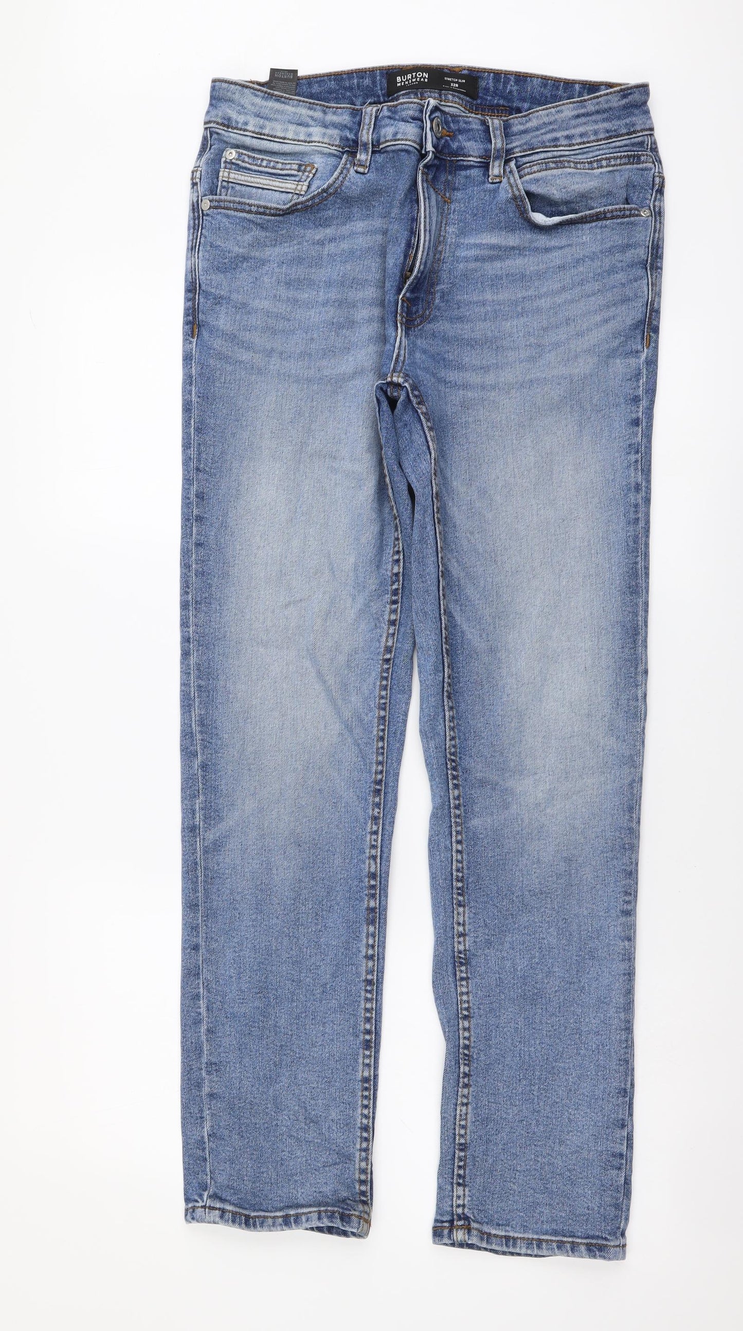 Burton Mens Blue Cotton Straight Jeans Size 32 in L30 in Slim Button