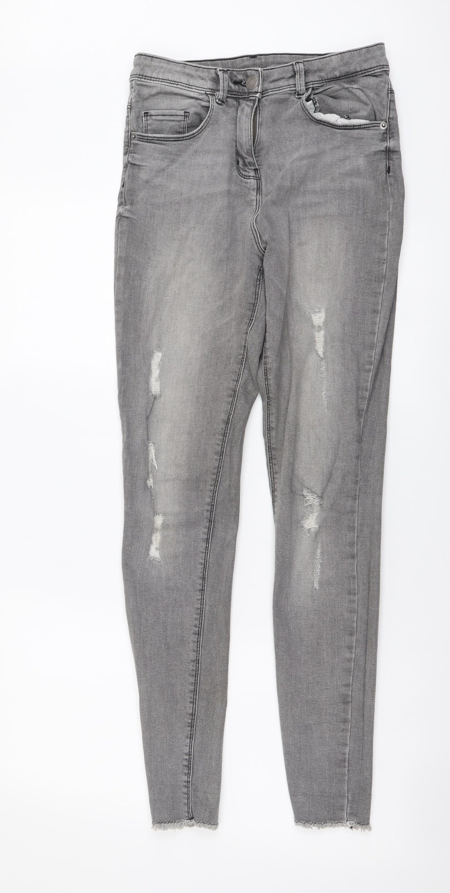 Candy Couture Girls Grey Cotton Skinny Jeans Size 14 Years Regular Button - Distressed Look