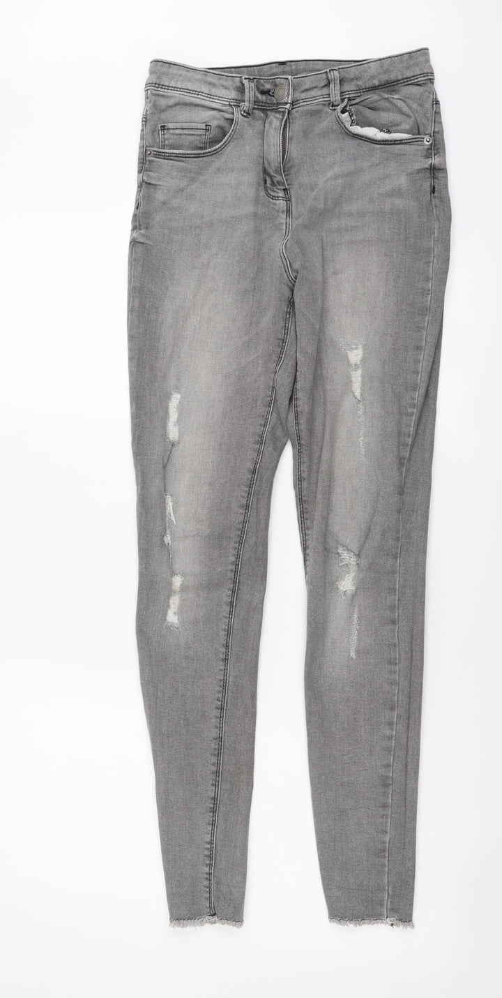 Candy Couture Girls Grey Cotton Skinny Jeans Size 14 Years Regular Button - Distressed Look