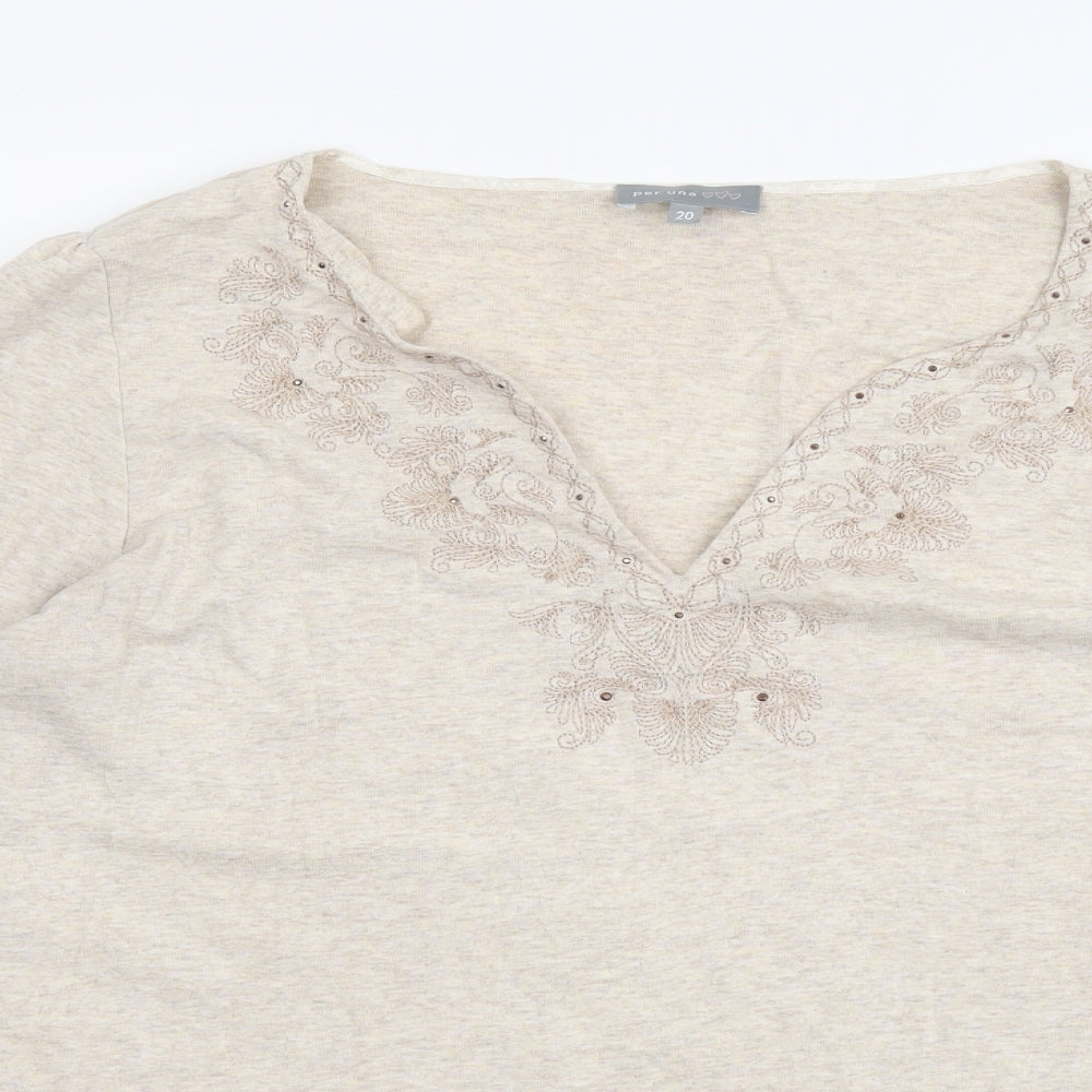 Per Una Womens Beige Cotton Basic T-Shirt Size 20 V-Neck