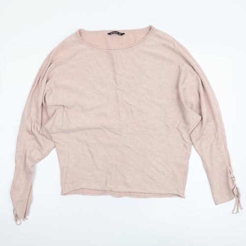 Stardivarius Womens Pink Round Neck Acrylic Pullover Jumper Size S