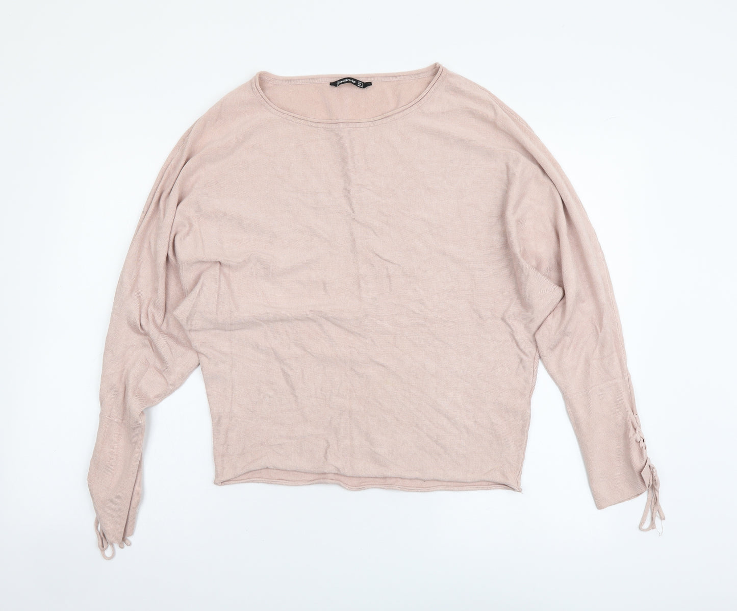 Stardivarius Womens Pink Round Neck Acrylic Pullover Jumper Size S