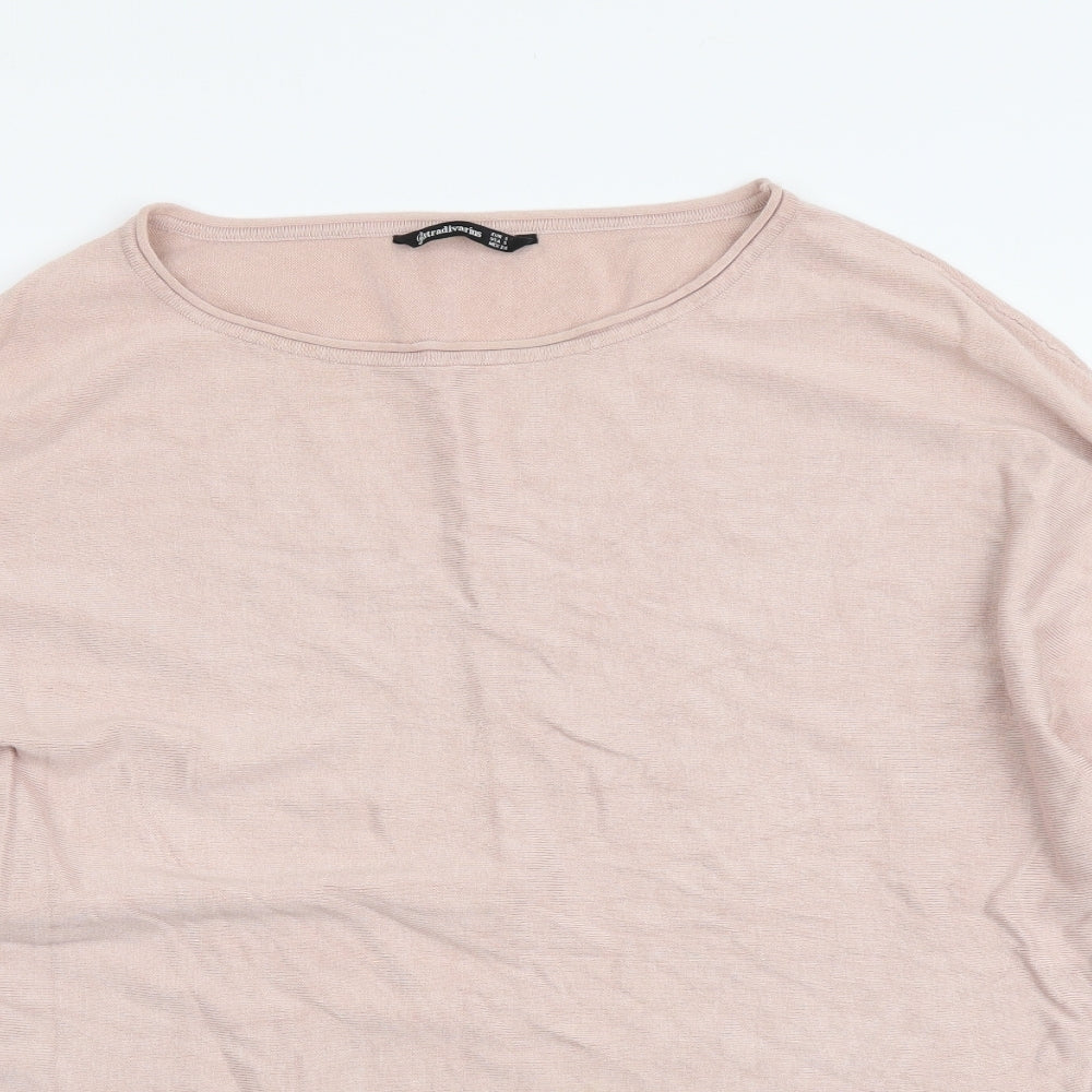 Stardivarius Womens Pink Round Neck Acrylic Pullover Jumper Size S