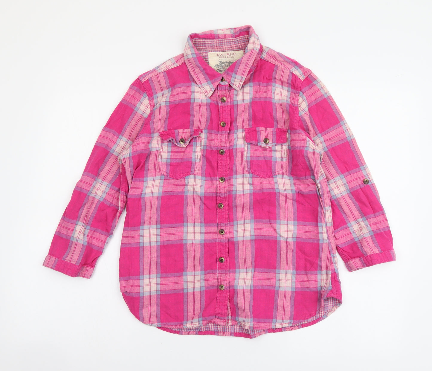 Falmer Womens Pink Plaid Cotton Basic Button-Up Size 14 Collared